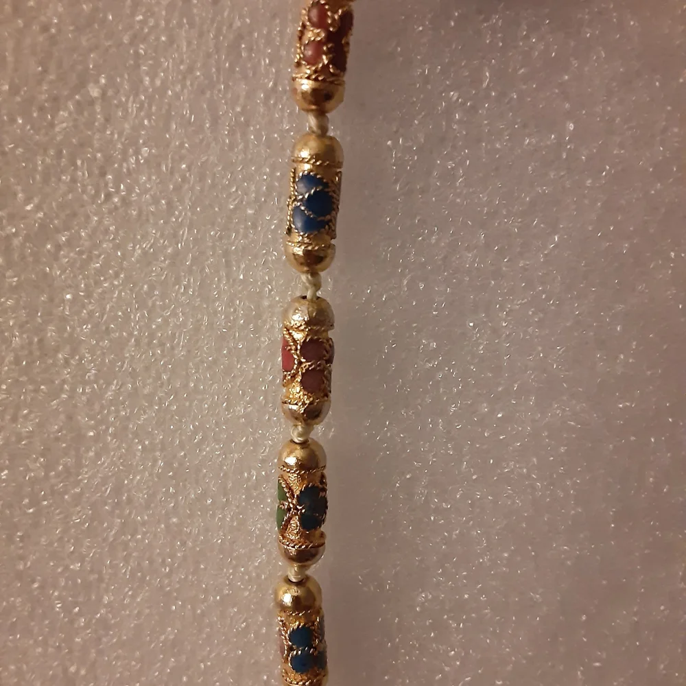 Elegant Multicolor Beaded Necklace Vintage Cloisonne - Picture 4 of 4